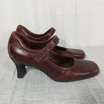 Nurture Leather Comfort Mary Jane Shoes Brown Heels Strap Square Toe Sz 7.5 - $56.99