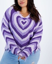 Just Polly Women&#39;s Trendy Plus Size Heart Destructed Sweater Purple 3X B4HP - £19.91 GBP