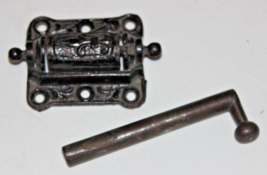 VINTAGE VICTORIAN BLACK CAST IRON SPRING LOADED DOOR HINGE PLUS DEADBOLT... - $30.00