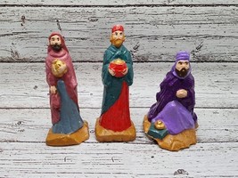 Vintage Chalkware Three Wiseman Nativity Figure Hand Painted 4.25&quot; - $0.99