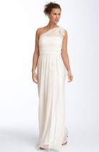 JS Collections One Shoulder Taffeta &amp; Chiffon Gown Sz 14 Ivory - £94.77 GBP