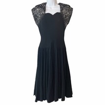 Vintage 1940s Beaded Lace Fit And Flare Dress Black Crepe Size Small - £58.77 GBP