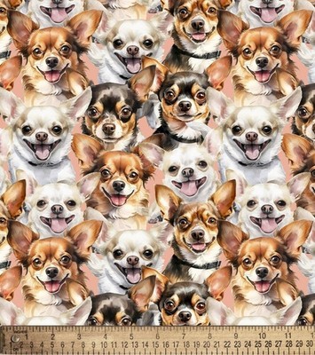 Cotton Chihuahuas Dogs Puppies Animals Pets Cotton Fabric Print by Yard ... - $15.95