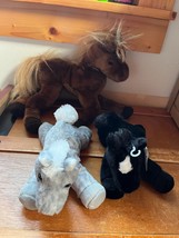 Lot of Large Brown &amp; Small Dappled Gray &amp; Black Plush Floppy Horse Pony Filly St - £11.75 GBP