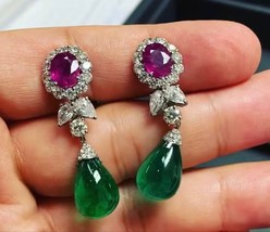14k Gold 3.5ct Moissanite 12ct Crystal Emerald Ruby Earring - £346.10 GBP