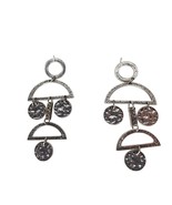 Hammered Silver Geometric Dangle Earrings With Circular &amp; Semi-Circle Sh... - €20,36 EUR