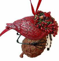 Bird with Wreath on Pine Cone Ornament 3 inches (Red) - £11.87 GBP