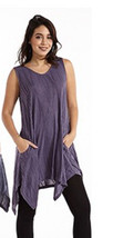Purple KT-1140 Sleeveless Vicose VNeck Tunic Long Shirt Loose Fit One Si... - $24.75