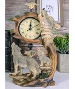 Ebros Howling Gray Wolves Family Table Clock with Pendulum 10.5&quot; Height ... - $45.97 CAD