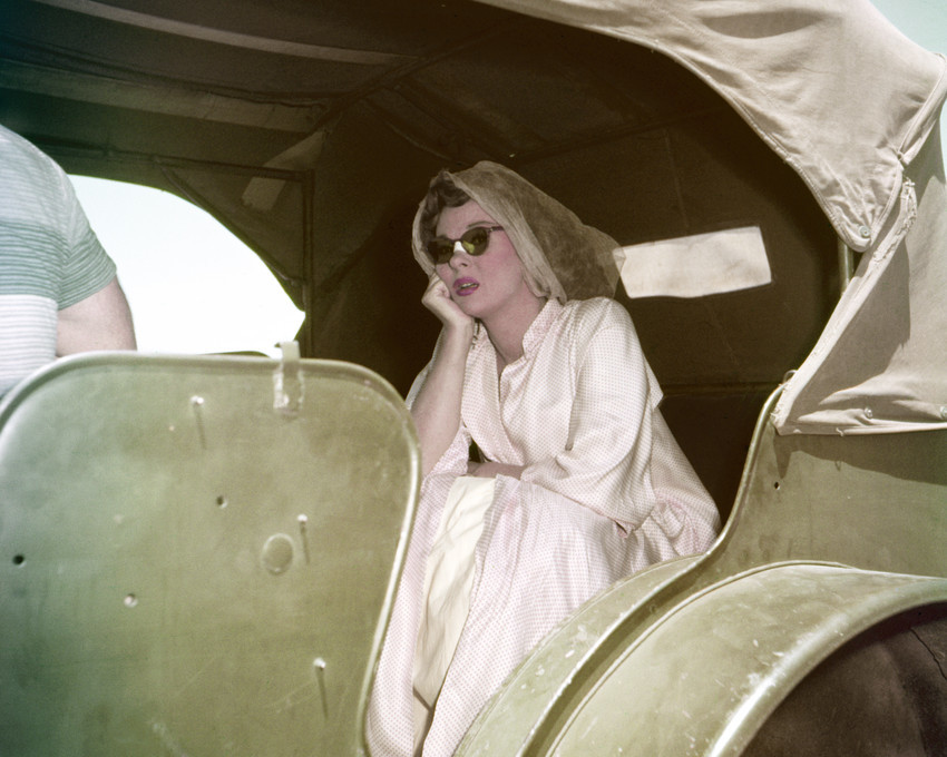 Primary image for Susan Hayward in The Conqueror in car on Set Head Scarf Sunglasses Movie Star Lo