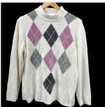 Alfred Dunner Glacier Lake Sweater Women Large Argyle Diamond Wide Stitc... - £20.70 GBP