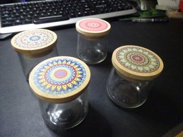 4 Oui Yogurt Jars 4 oz ea + 4 Oui Yogurt Jar Reusable Mandala 2-3/4&quot; Bam... - $18.28