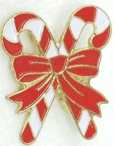 Brooch Candy Cane Vintage 1980s Red White Enamel and Metal Pin - $11.35