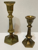 Vintage Pair of Brass Candle Stick Taper Holders 8.25 in and 5.75 in Octagon - £12.66 GBP