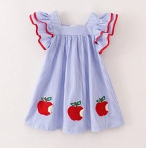 Boutique Back to School Chenille Patch Apple Girls Blue Ruffle Dress - £3.70 GBP+