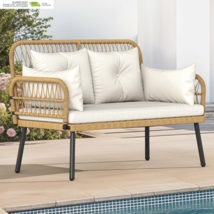 Loveseat, Patio Wicker Furniture Set with Cushion &amp; Adjustable Feet, Pat... - $307.30