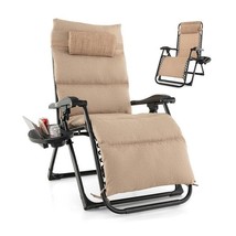 Tan Zero Gravity Adjustable Lounge Chair Removable Cushion Cup Holder Tray - $208.49