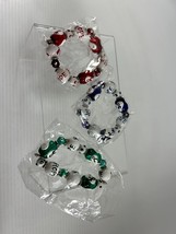 Lot of 3 Stretch Hope Bracelets Beaded Green Red Blue Inspiration Silver Tone - £11.87 GBP