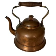 Antique Copper Teapot Kettle Wooden Handle Portugal Rustic Farmhouse Kit... - £47.40 GBP