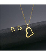 Fashion Women&#39;s Stainless Steel Heart necklace and earring set Gold color - £8.15 GBP