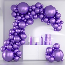 Metallic Purple Balloons-Thickened 86Pcs Chrome Purple Balloons Different Sizes  - £12.78 GBP