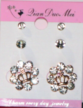 3 Sets Mei, Crystal Charm Kings Crown Post Earings - £15.81 GBP