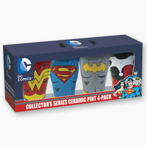 DC Comics Super Women Chest Images 16 oz Embossed Pint Glasses Set of 4 NEW - £26.72 GBP