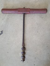 Antique Hand Drill Auger Tool Orig Red Paint Stain Southern Chester County Barn - £69.97 GBP