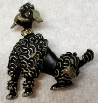 Poodle Pin Groomed Styled Ears Down Tail Up Black Enamel Metal 1960s Imperfect - $11.35