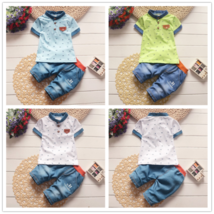 2pcs Fashion Kids Baby Boys Short Sleeve Tops+Denim Shorts Summer Clothe... - £11.18 GBP