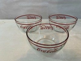 NEAR PERFECT! 3 Coca Cola Clear Glass Cereal Bowls Anchor Hocking Snack ... - $22.42
