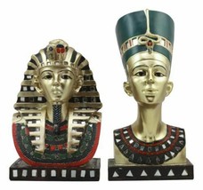 Ebros Golden Mask of Egypt Pharaoh King TUT and Queen Nefertiti Statue Set of 2 - £40.15 GBP