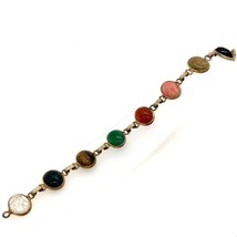 Vintage Signed 12k Gold Filled Art Deco Multi Stone Scarabs Link Bracelet sz 7 - £58.66 GBP