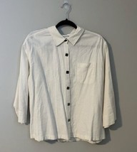 White Stag Linen Blend Button Down Ladies XL Shirt 3/4 Sleeve Collared Lagenlook - £14.93 GBP