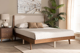 Bauer Beige Fabric Walnut Brown Full Size Platform Bed - $7,883.17 MXN