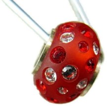 Bead Spacer Red Clear Simulated Cubic Zirconia Vintage Sterling Silver 925 - £11.66 GBP