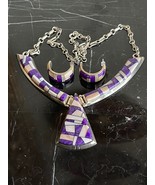 Navajo Alvin Yellowhorse Marked Sterling Silver Inlay Stones Necklace &amp; ... - £1,480.18 GBP