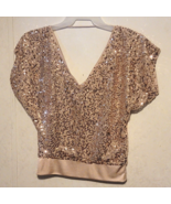 Vintage 2012 Express Blouse Sequin Gold Fitted Waist Cold Shoulder sz S - £22.70 GBP