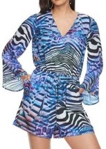 Womens Romper Long Sleeve JLO Jennifer Lopez Blue Zebra 1 Pc NEW $60-size M - £23.36 GBP