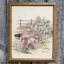 Rustic Daisies &amp; Bucket Framed Litho Print Vintage 1976 Scafa-Tornabene Marylle - £27.73 GBP