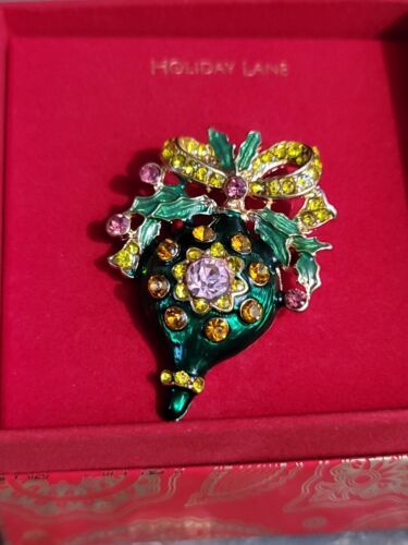 Lot of 2 Macy's Holiday Lane Pin Brooch, Green Christmas Ornament & Wreath, New - $24.75