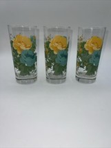 Pioneer Woman Rose Shadow Glasses Tumblers Floral Green Yellow Blue Set Of 3 - £23.67 GBP