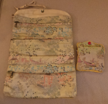 Set Asian Silk Travel Roll Jewelry Storage Bag &amp; Change Purse VG - $203.58 MXN
