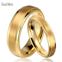 Soul Men 1 Pair Gold Color Tungsten Carbide Wedding Band Rings Set for Him and H - £36.84 GBP