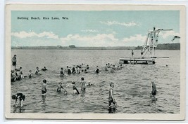 Bathing Beach Swimmers Rice Lake Wisconsin 1920s postcard - $6.39