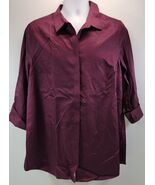 MT) Chico's Women Button Down Sateen Locklyn Burgundy Royal Bordeaux Shi... - $24.74