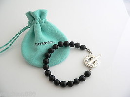 Tiffany &amp; Co Silver Onyx Bead Toggle Bracelet Bangle Gift Pouch Gemstone Pouch - £341.52 GBP