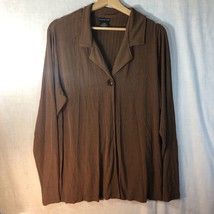 Citiknits Size xl Brown Textured Open Front Knit Top Shirt 94% Acetate - $24.74