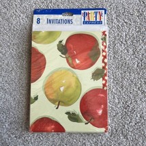 Vintage Hallmark Party Express Invites W/Envelopes (8) Green &amp; Red Apples NOS - $5.94