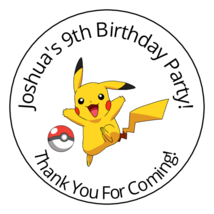 12 Personalized Pokemon Birthday Party Favor Stickers, Labels, 2.5&quot; Pikachu - £9.58 GBP